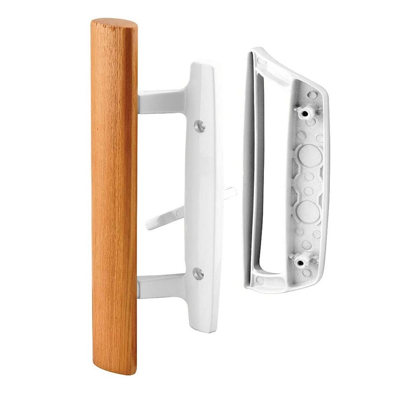 HauSun Mortise Style Reversible Sliding Patio Door Handle Set with Oak Wood Interior Handle and Exterior Pull in White Diecast Finish Fits 3-15/16â€ Screw Hole Spacing, Non-keyed with Latch Locks (White) - Image 1
